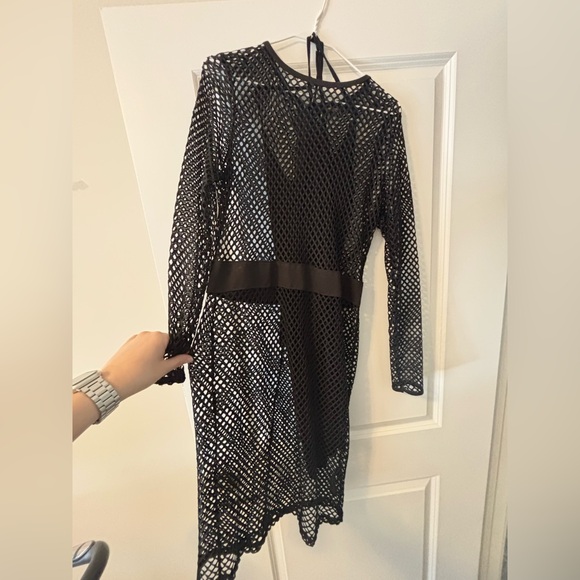 Kardashian Kollection Black Mesh Long Sleeve Dress - Picture 2 of 3